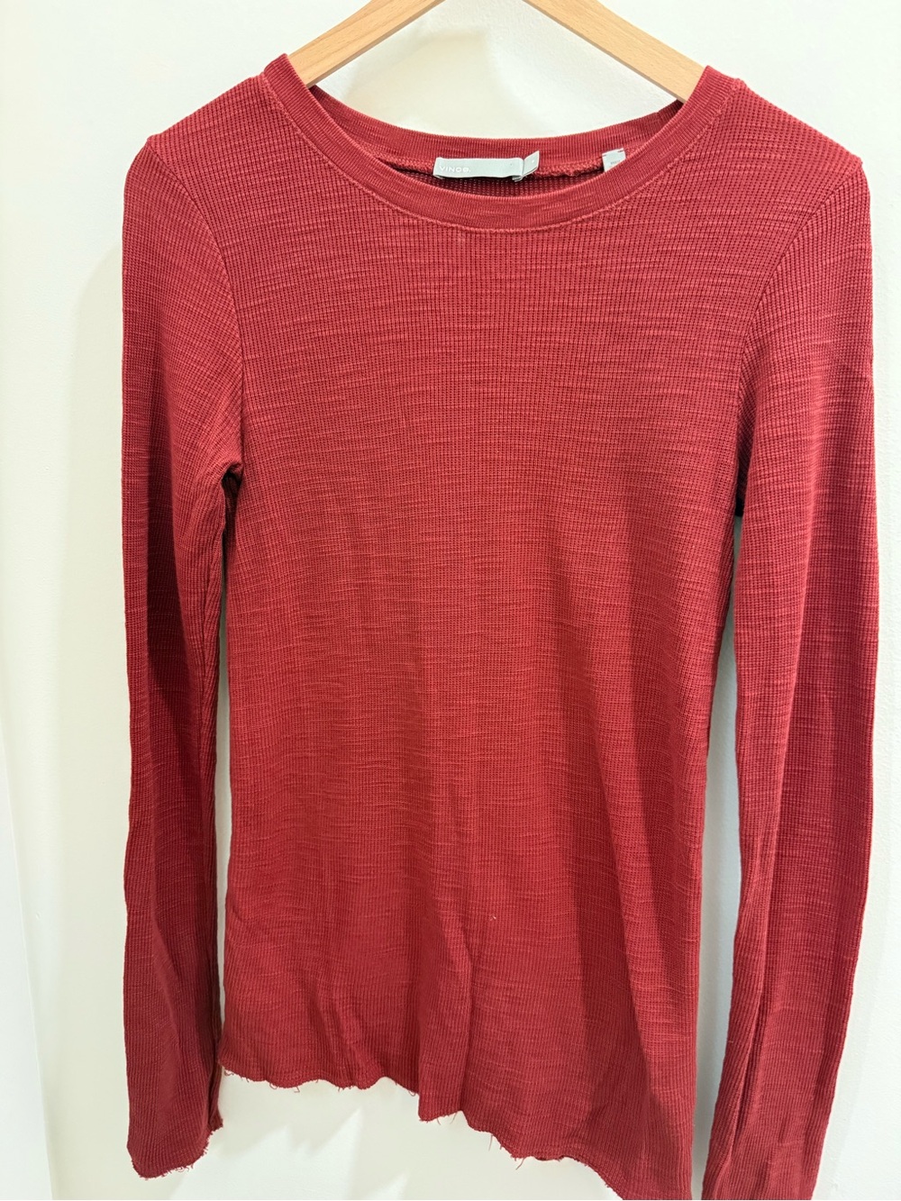 Vince Brick Red Ribbed Long Sleeve Tee